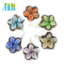 MC0083 High Quality Mother Gift Unique Necklace Bauhania Flower Flat Art Lampwork Glass Pendants 12pcs/box